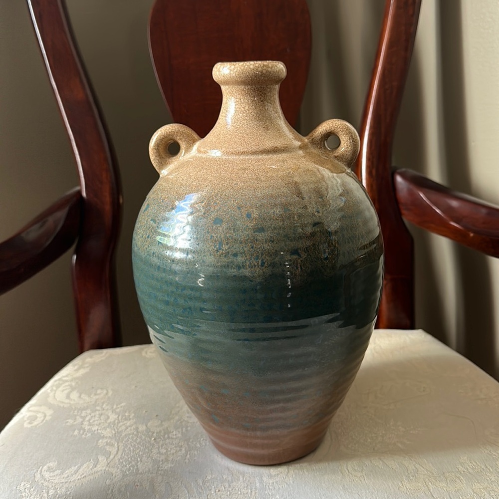 Royal Haeger 1993 blue/brown ombré vintage ceramic jug vase with handles